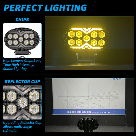 Black Warrior 55-inch Oval 9led Work Light Two-color Modified Car LED Floodlight Paving Belt Daytime Running Lamp