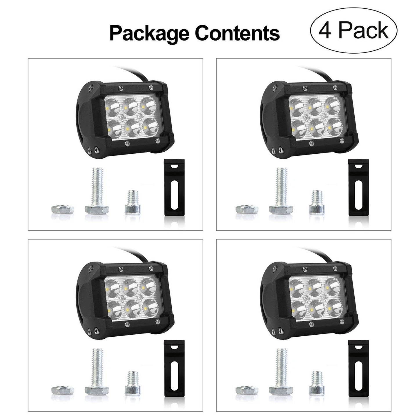 4 PCS 4in 18W Driving Lamp Dual Row LED Waterproof Spot Light Pod Cube Light