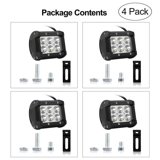 4 PCS 4in 18W Driving Lamp Dual Row LED Waterproof Spot Light Pod Cube Light