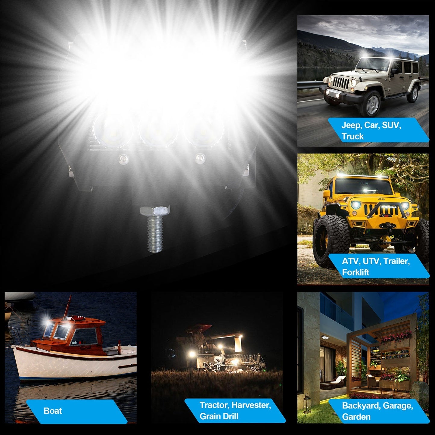 4 PCS 4in 18W Driving Lamp Dual Row LED Waterproof Spot Light Pod Cube Light