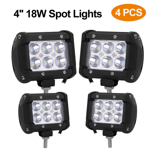 4 PCS 4in 18W Driving Lamp Dual Row LED Waterproof Spot Light Pod Cube Light