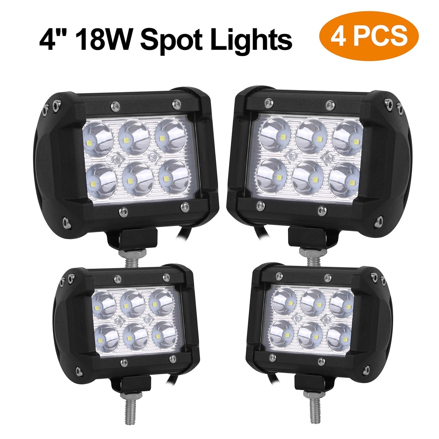 4 PCS 4in 18W Driving Lamp Dual Row LED Waterproof Spot Light Pod Cube Light