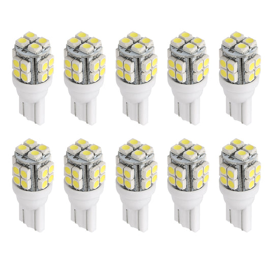 10Pcs 12V T10 LED Light Bulb Wedge Base Interior Dome Map LED Lights License Plate Trunk Side Positioning Lights 6000K White