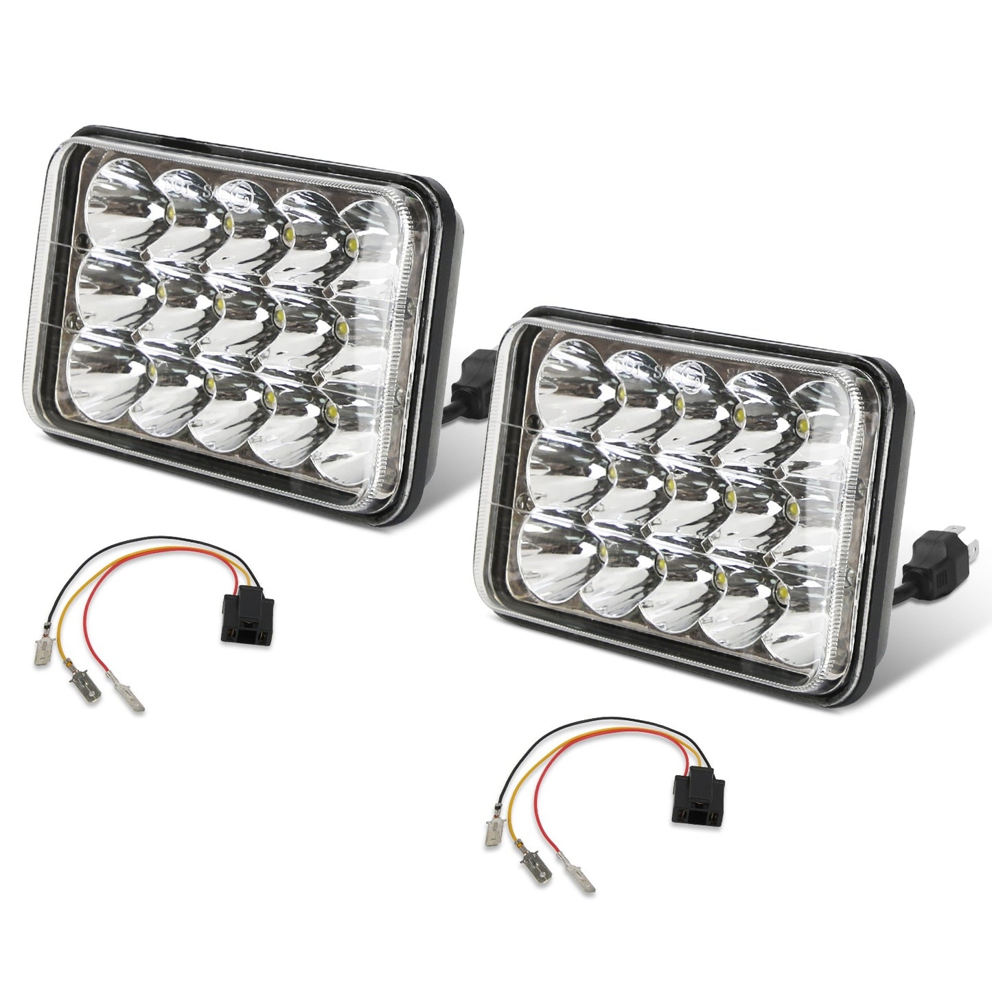 2Pcs 4x6in Car LED Headlights Vehicle Rectangular Headlamp With H4 Socket H4-to-3Pins Adapter With High Low Beam White Light IP68 Waterproof For 10-80V SUV Truck Sedan Car Motorcycle